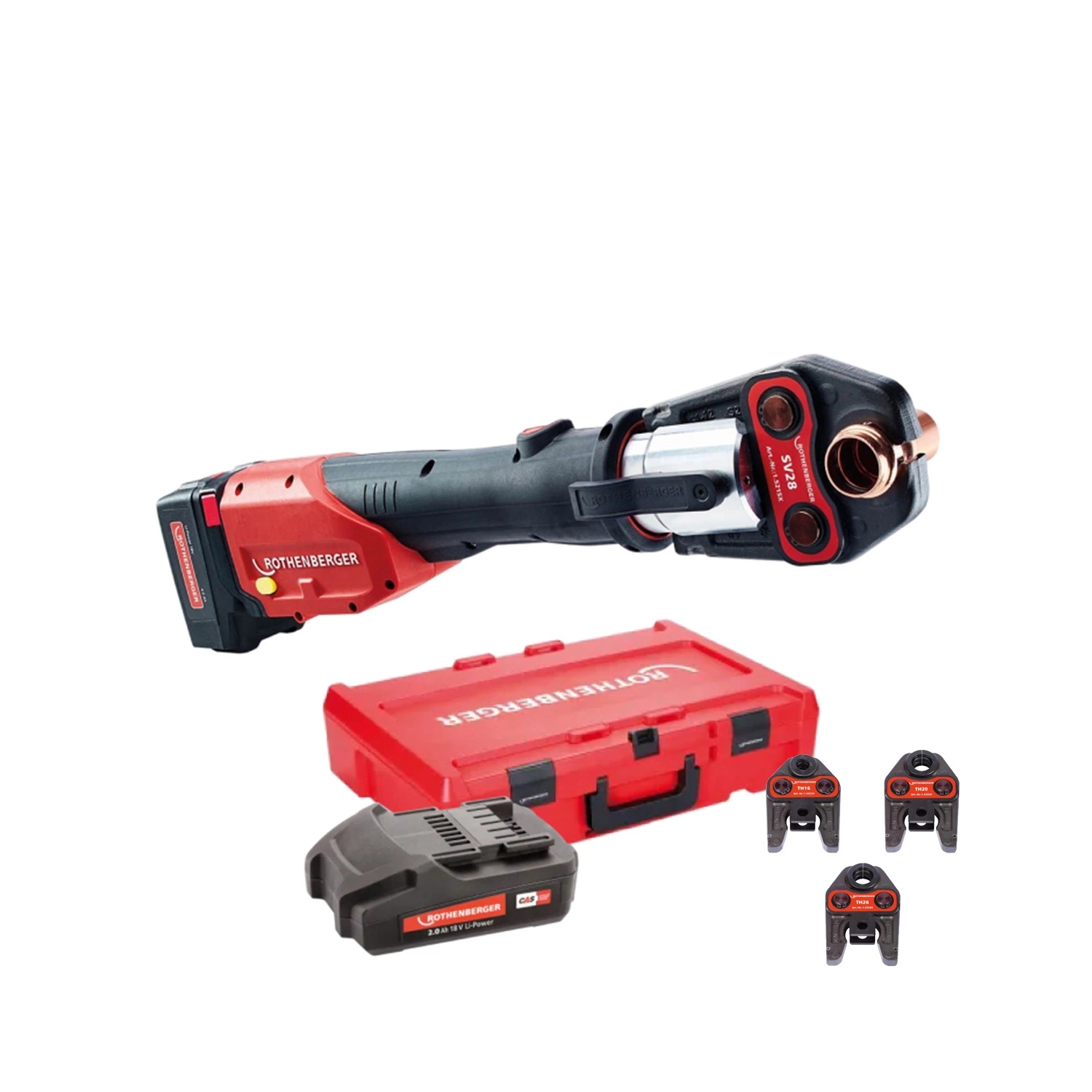 Rothenberger 1000001925 Romax 4000 Set TH Accu Persmachine 18V 4,0Ah Li-Ion + 3 bekken TH 16-20-26 mm