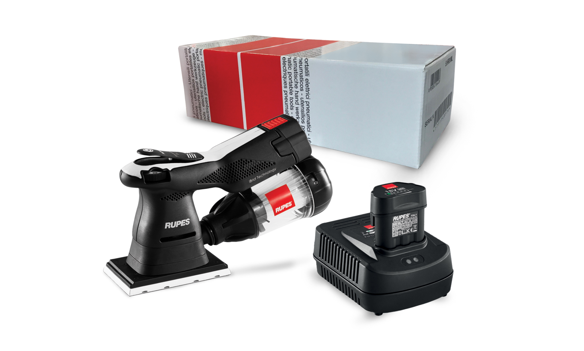 Rupes RU-HSE73N/STB IBRID Vlakschuurmachine 80X130 HSE73N 1x 18V 2,5Ah accu en lader in doos