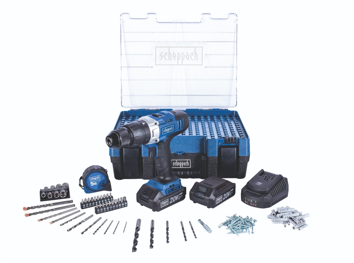 Scheppach 5909222904 DTB-20ProS Accu boorschroefmachine 20 Volt 2.0 Ah Li-ion + 206-delige accessoireset