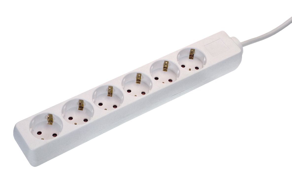 Schwabe 11611 Stekkerdoos 6x randaarde wit kabel 1,4m