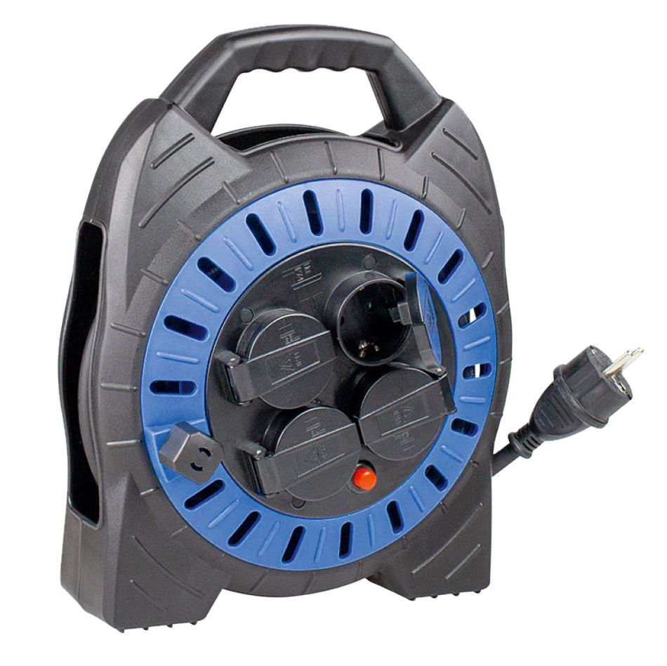 Schwabe 16151 Kunststof Kabelhaspel 230V/16A IP44 Neopreen H07RN-F 3G1,5 Zwart/Blauw 15m