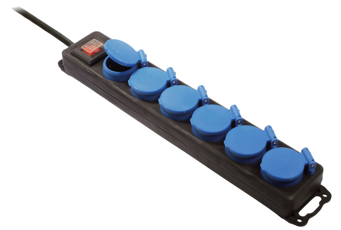 Schwabe 38606 Verdeeldoos 230V/16A IP44 6-voudig met Verlengkabel H07RN-F 3G1,5 1,5m