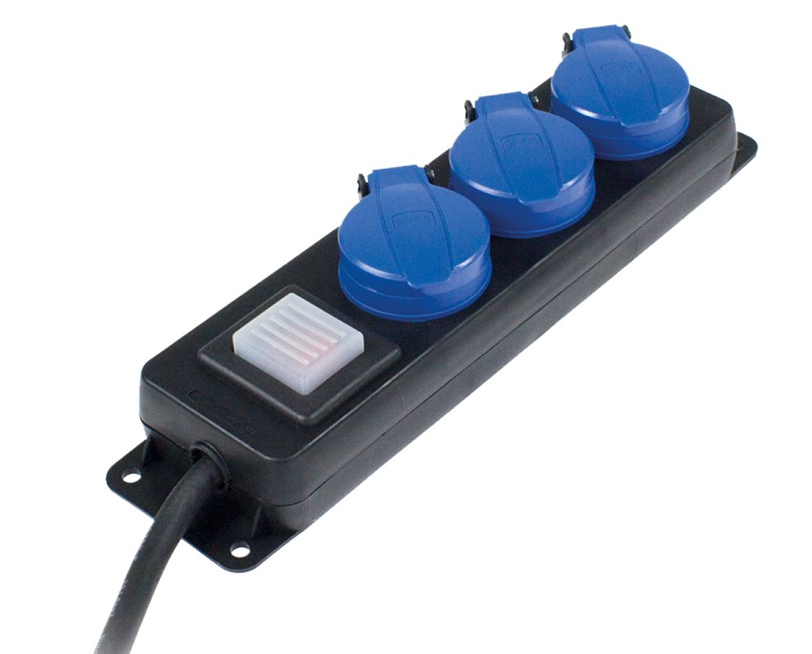 Schwabe 38618 Camping CEE Verdeeldoos 230V/16A IP44 3-voudig 3-polig H07RN-F 3G1,5 1,5m