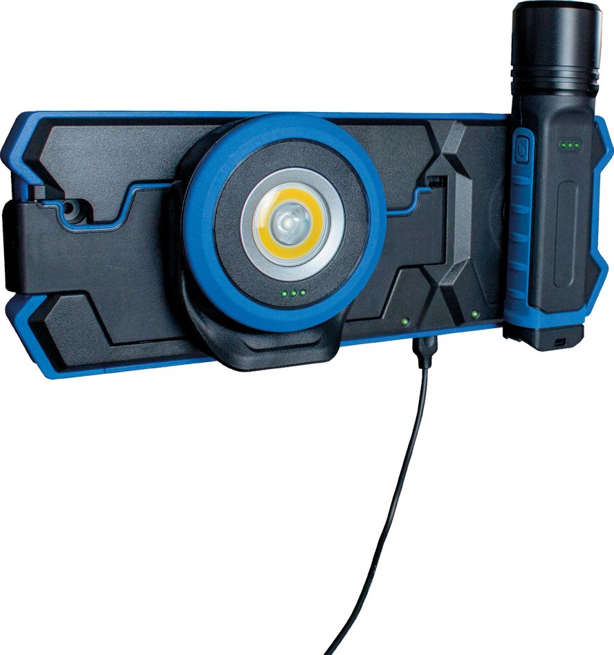 Schwabe 42832 INDU 3 Inductie Laadstation 2x10W + Accu LED Schijnwerper + LED Zaklamp