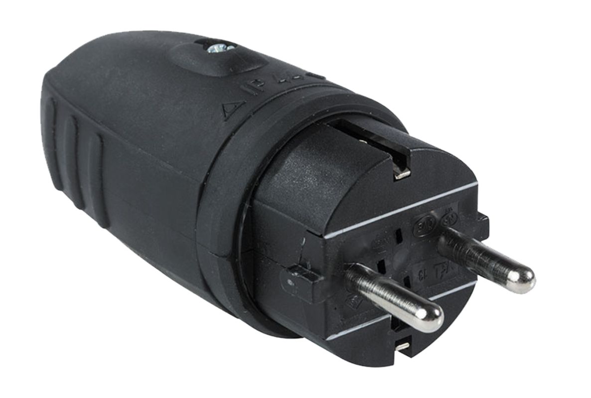 Schwabe 60410 Rubber Stekker 230V/16A IP44 Zwart tot 2,5 mm²