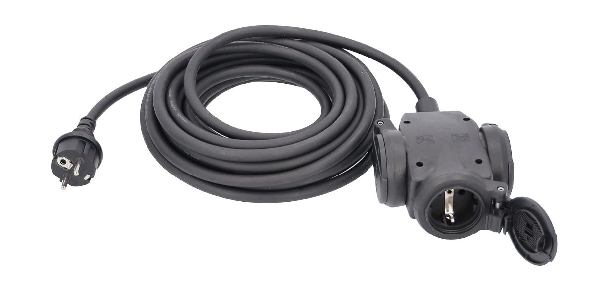 Schwabe 60446 Verlengkabel H07RN-F 3G2,5 10m met Verdeelblok 230V/16A IP44 3-voudig