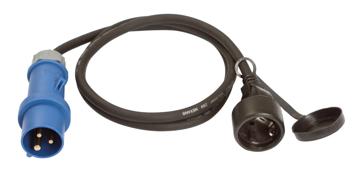 Schwabe 60488 Camping CEE Adapterkabel met geaarde Contrastekker 230V/16A IP44 H07RN-F 3G2,5 1,5m