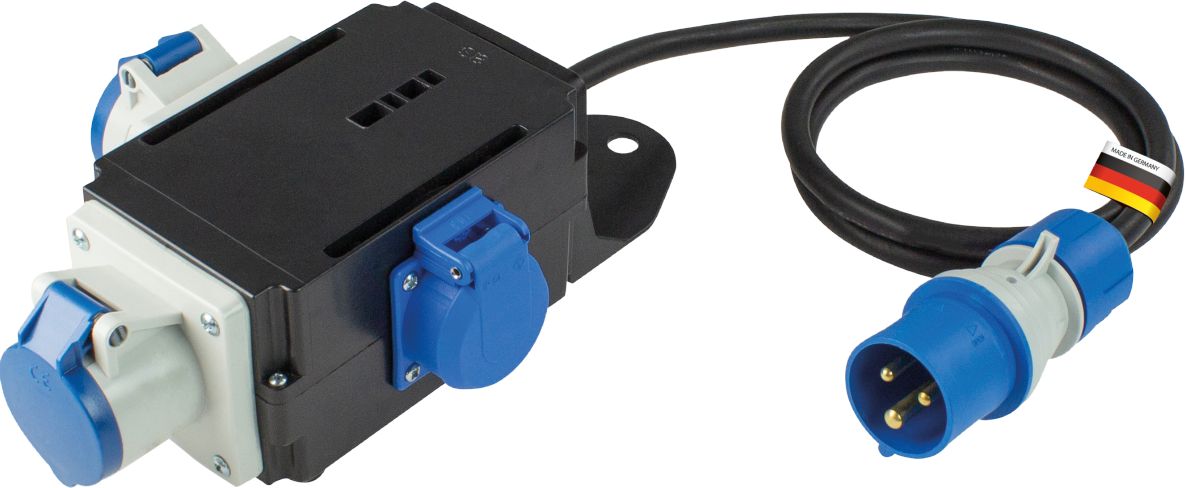 Schwabe 60496 Camping CEE MIXO Stroomverdeler 230V/16A IP44 3-polig EMS met kabel H07RN-F3G2,5 1,5m