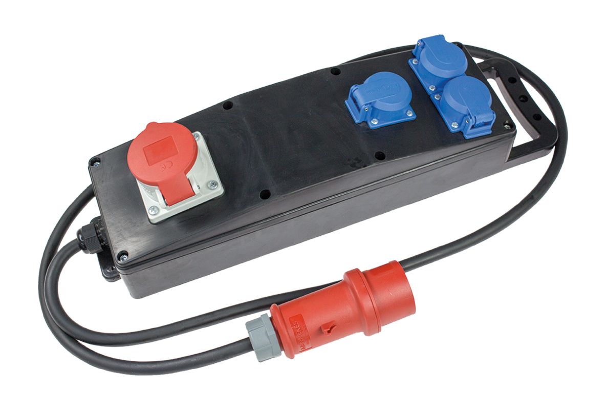 Schwabe 60557 CEE Stroomverdeler Massief Rubber S3 400V/16A IP44 4-voudig H07RN-F 5x2,5 2m