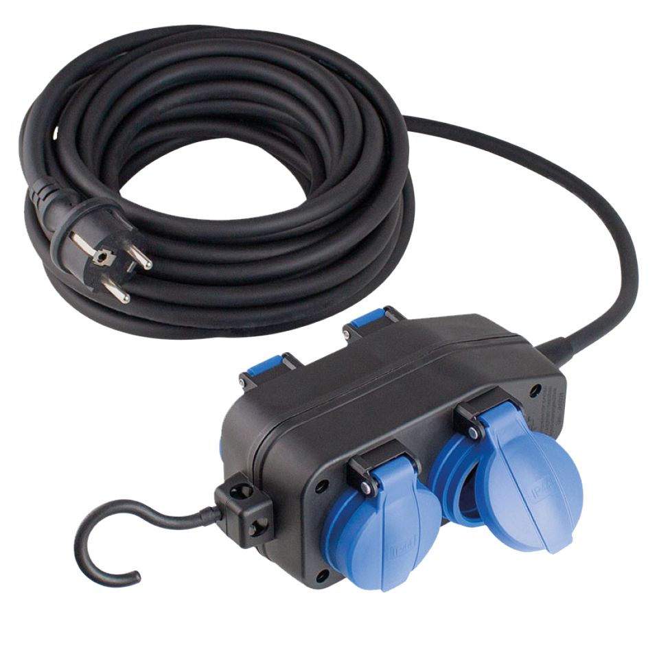 Schwabe 60673 Verlengkabel H07RN-F 3G1,5 5m met Verdeeldoos 230V/16A IP44 4-voudig