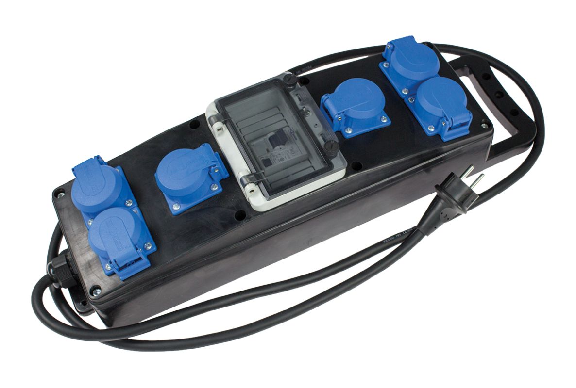 Schwabe 60812 Stroomverdeler Massief Rubber S1+ 230V/16A IP44 6-voudig H07RN-F 3G2,5 2m