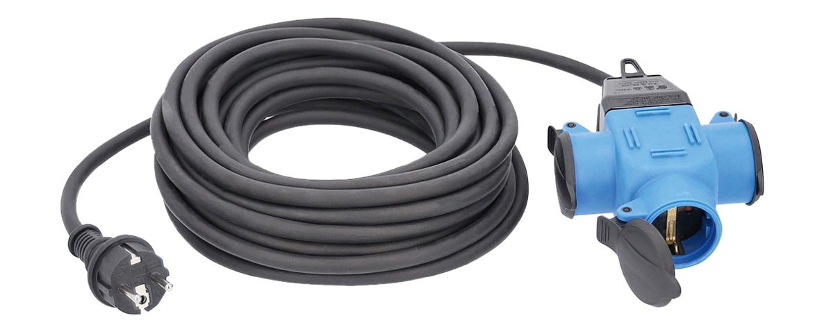 Schwabe 62058 Verlengkabel H07RN-F 3G1,5 4,5m met Verdeelblok 230V/16A IP44 3-voudig