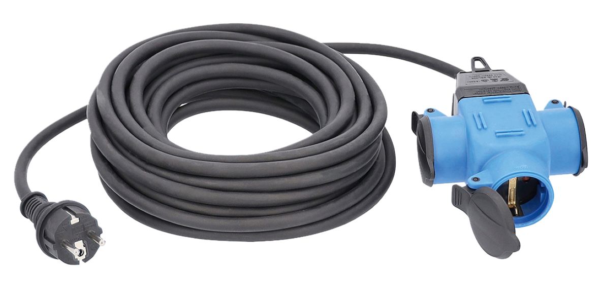 Schwabe 62059 Verlengkabel H07RN-F 3G1,5 10m met Verdeeldoos 230V/16A IP44 3-voudig
