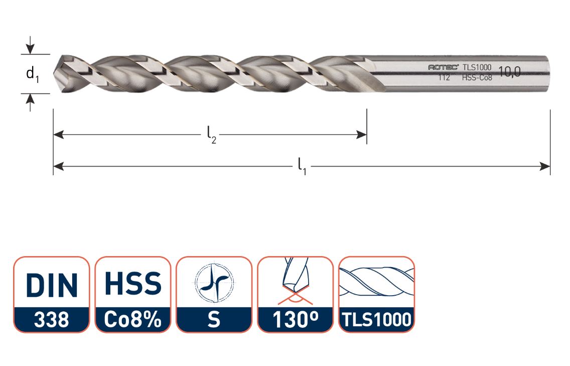 Rotec 112.0650 HSS-E spiraalboor, DIN338, type TLS1000, Ø6,5