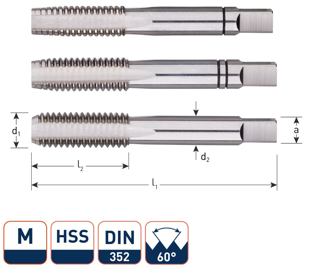 Rotec 300.0450 HSS Handtappenset 3-dlg DIN 352 metrisch M 4,5x0,75