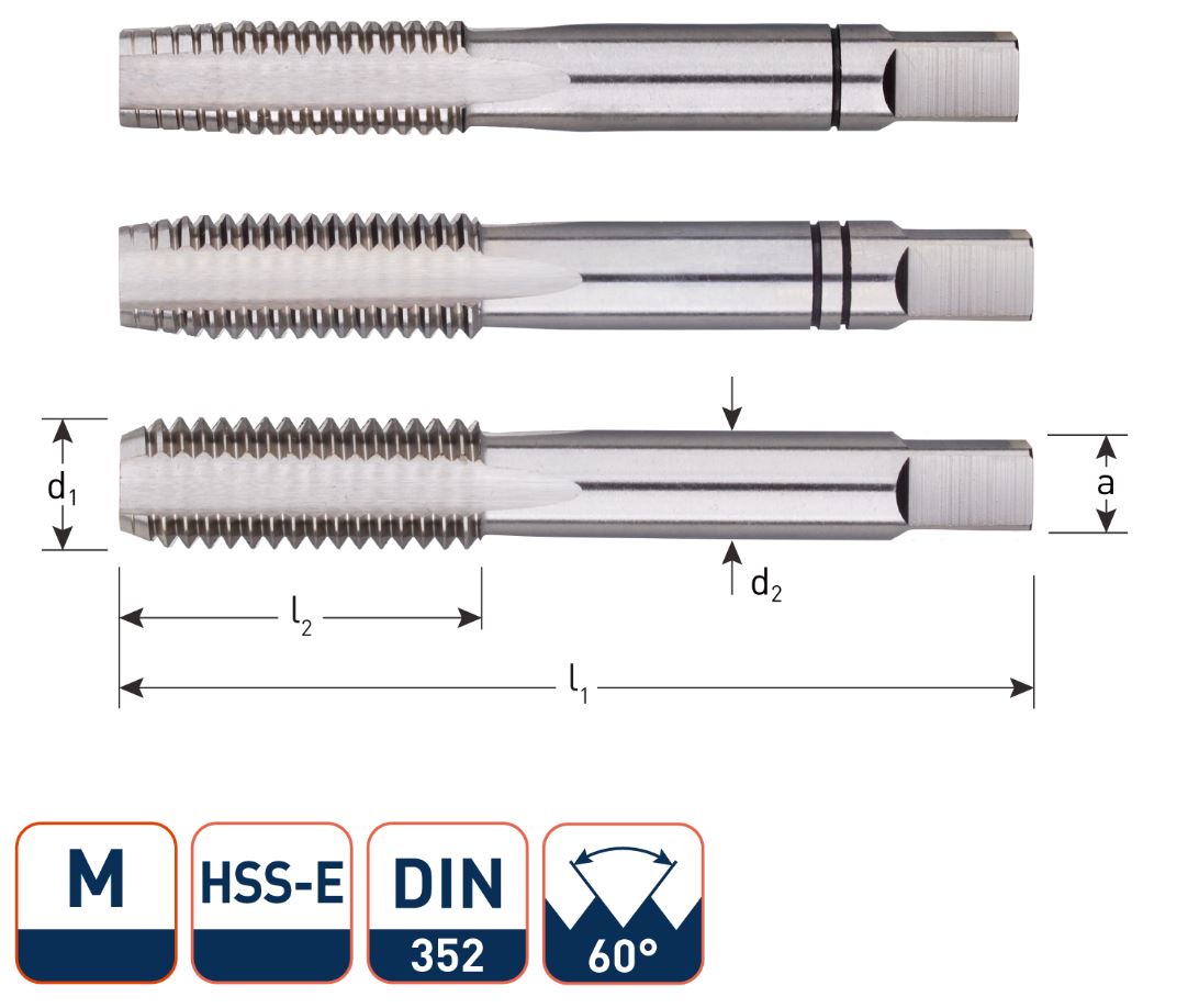 Rotec 301.1000 HSS-E Handtappenset 3-dlg DIN 352 metrisch M10x1,5