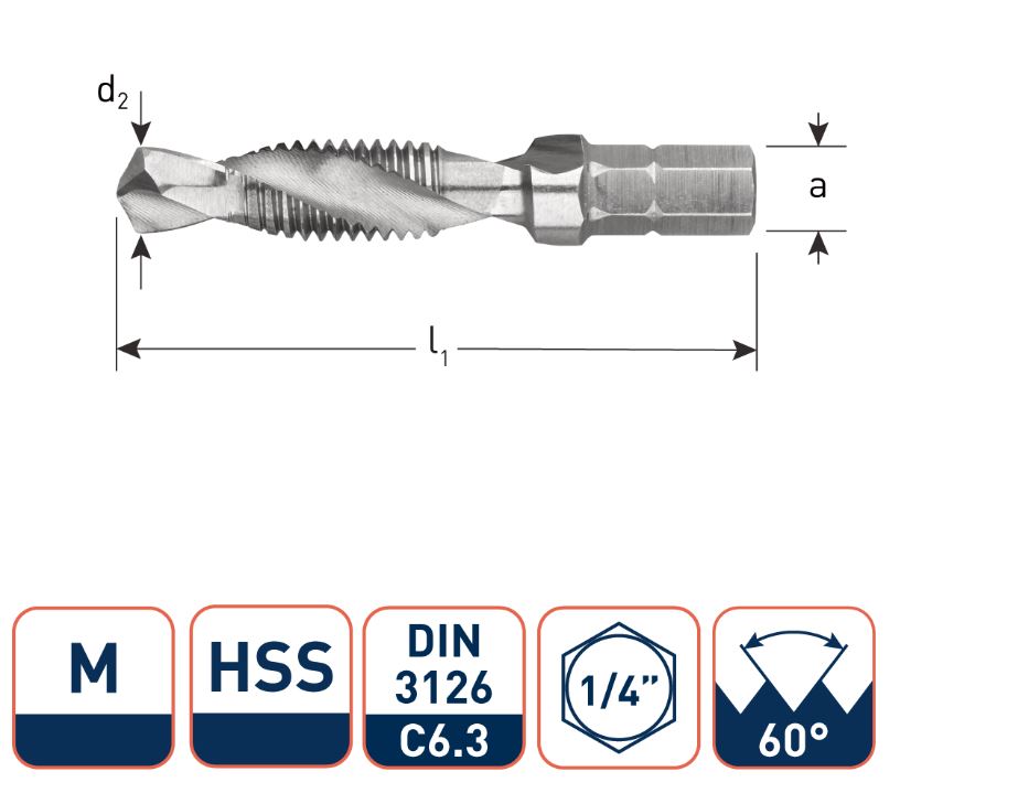 Rotec 316.0800 HSS Combi-boortap-bit 1/4 M8 x 1,25