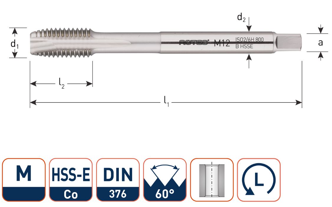 Rotec 330.2000L HSS-E 800 machinetap DL DIN 376B M20x2,5 Links
