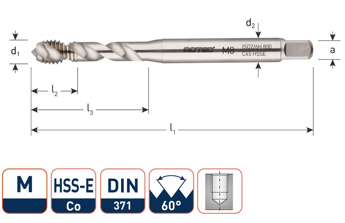 Rotec 332.0800C HSS-E ALU machinetap BL DIN 371C/45° M 8x1,25