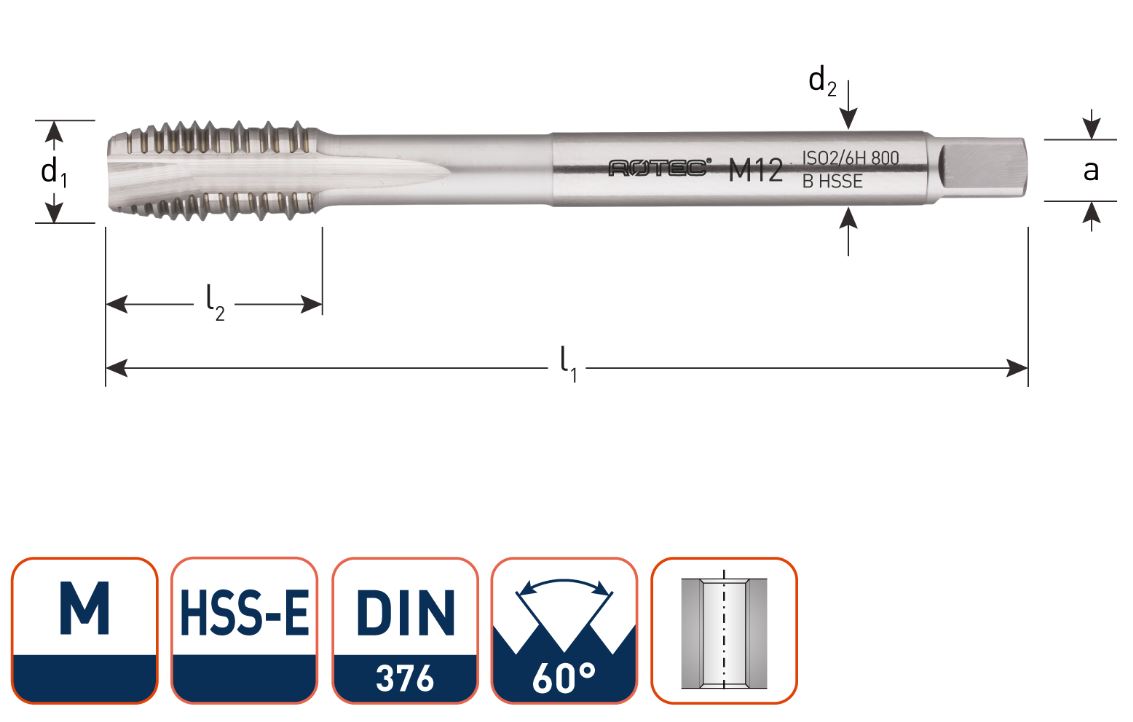 Rotec 333.1600 HSS-E UNI machinetap DL DIN 376B M16x2,0/onderbroken draad
