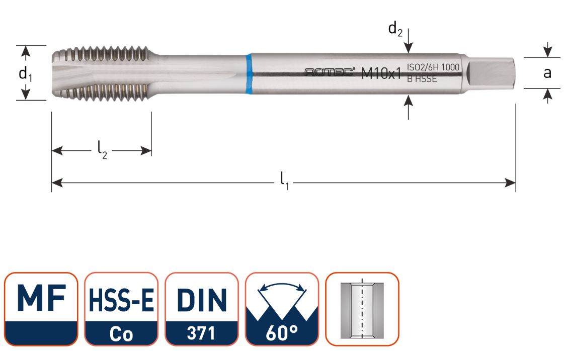 Rotec 335.0807I HSS-E INOX machinetap DL DIN 371B MF 8x0,75