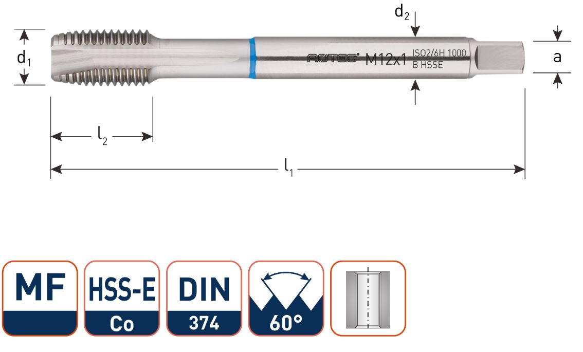 Rotec 335.1615I HSS-E INOX machinetap DL DIN 374B MF16x1,5
