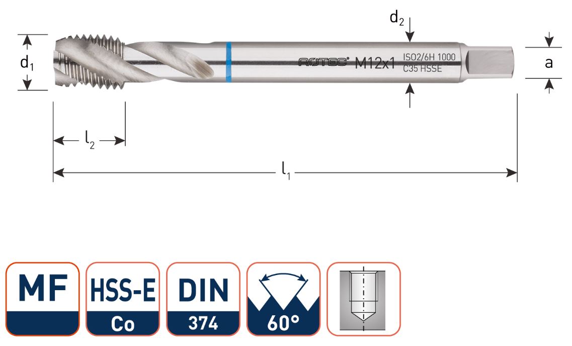 Rotec 335.1615IC HSS-E INOX machinetap BL DIN 374C/40° MF16x1,5