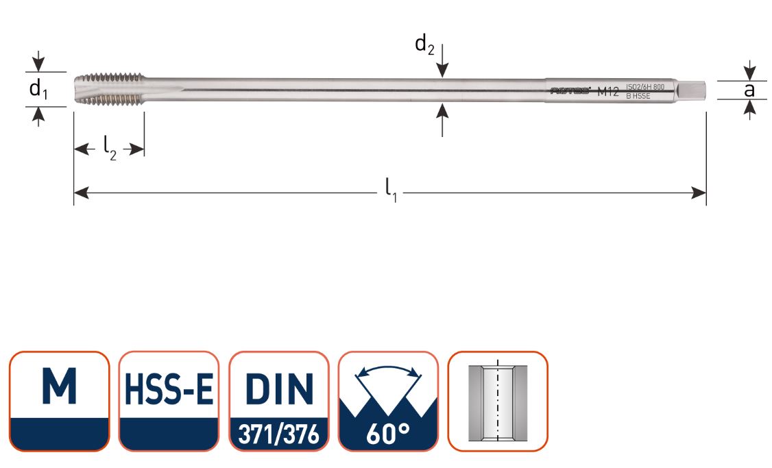 Rotec 349.0300 HSSE M.Tap DIN 371 M 3 x 0,5 EL(100mm)