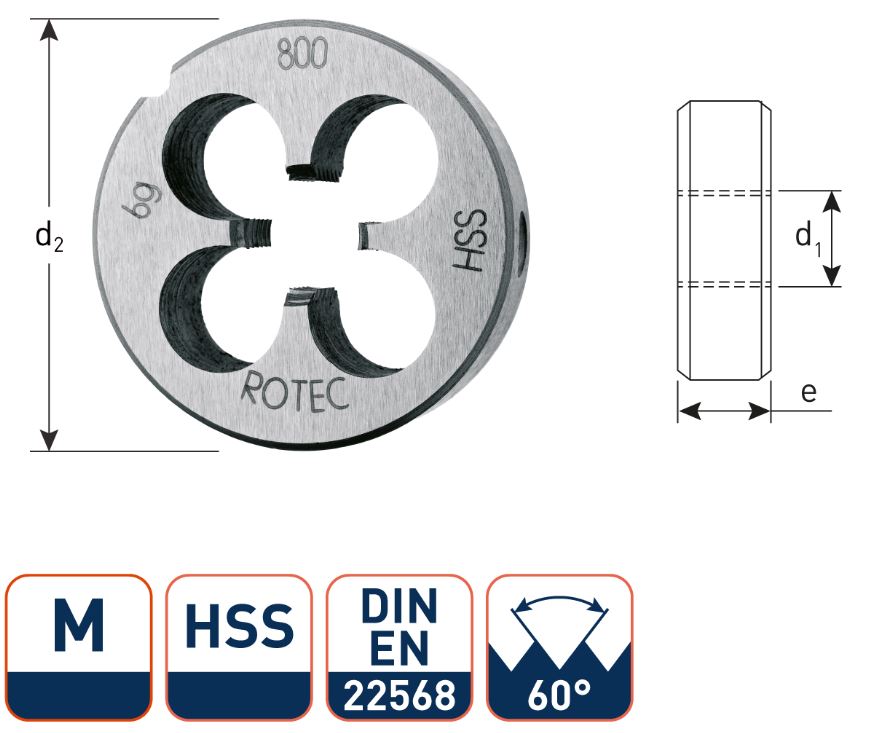 Rotec 360.1200 HSS Ronde Snijplaat DIN 223 Metrisch M12x1,75
