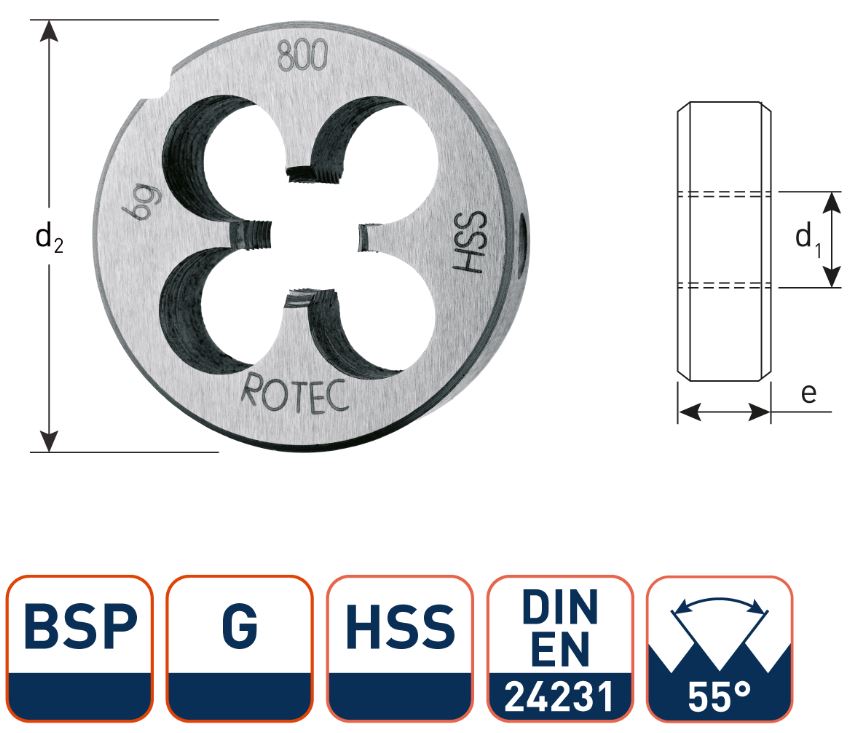 Rotec 365.0250 HSS Ronde Snijplaat DIN 5158 BSP G 1/4-19