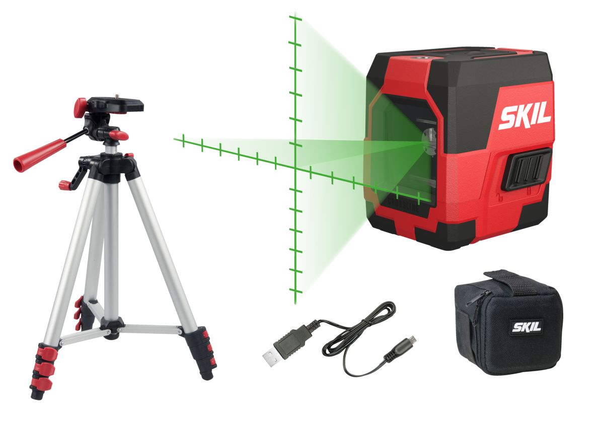 SKIL MT1E1911DA Zelfnivellerende kruislijn laser groen + statief en USB laadkabel