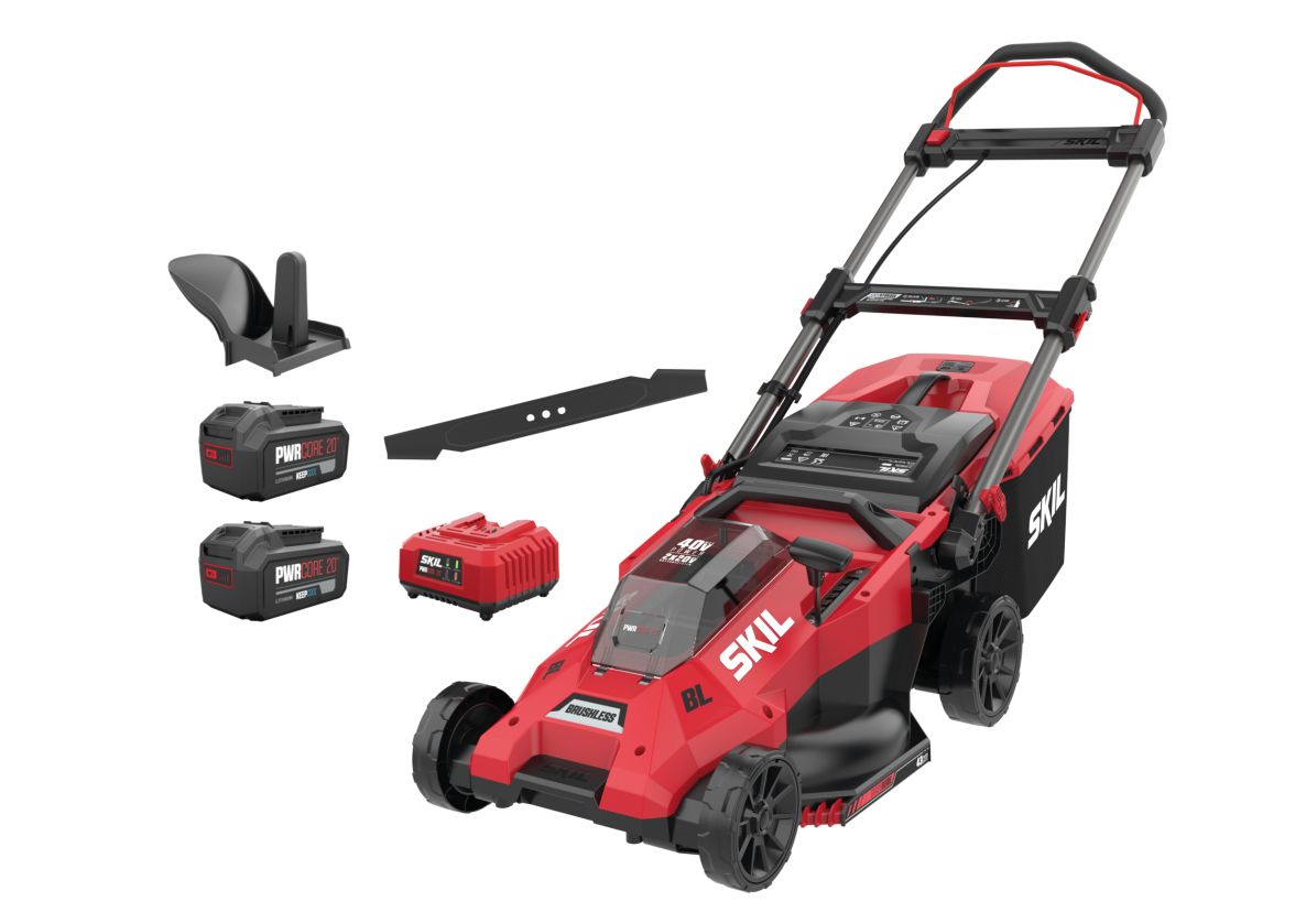 SKIL GM1E0140BA Accu grasmaaier 43cm 2x20V brushless incl. 2x 4,0Ah accu en lader