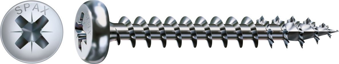 SPAX 0231010400455 Universele schroef 4 x 45 mm, Bolkop, Kruis PZ2, Voldraad, WIROX - 500ST