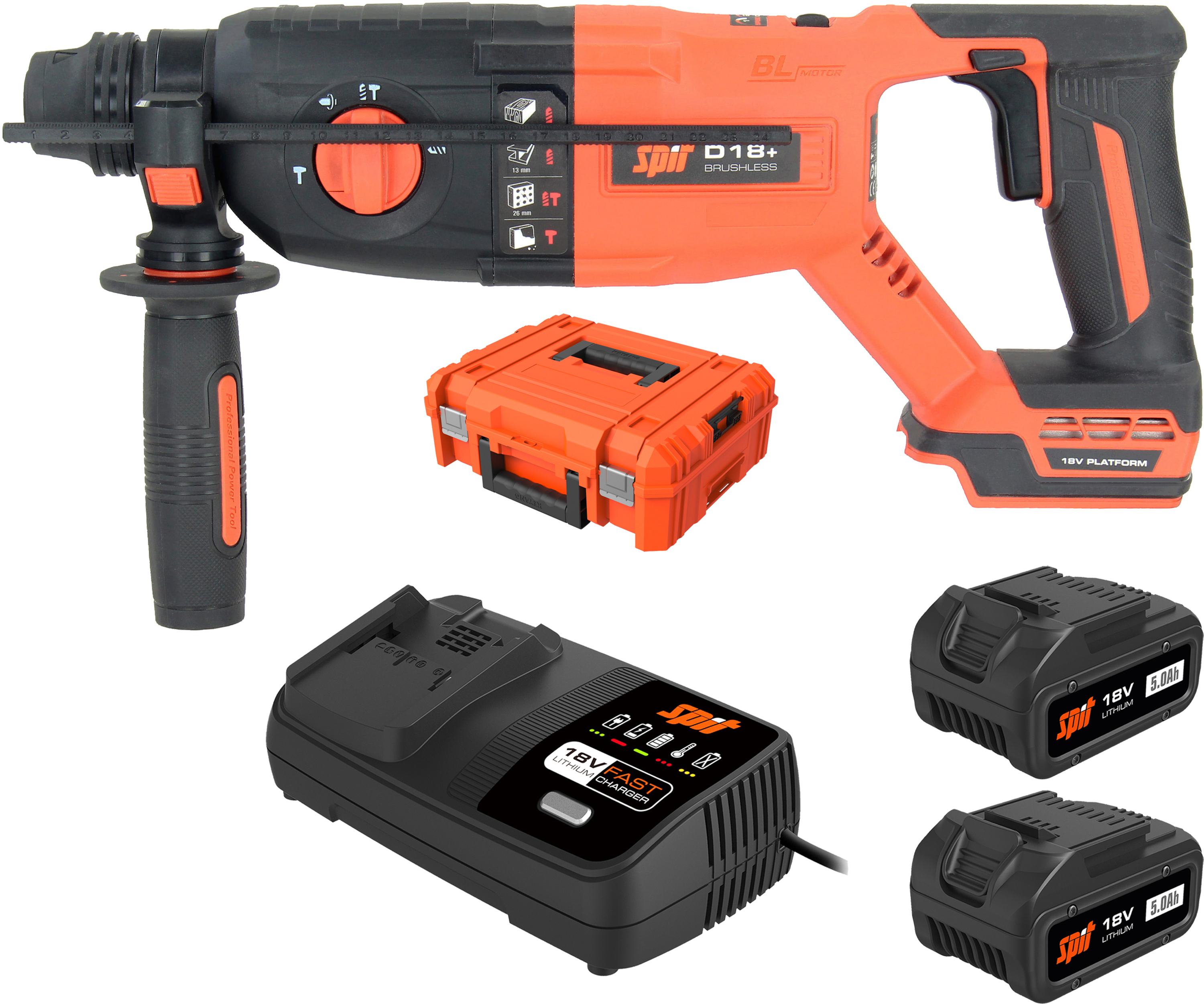 Spit 695974 D18+ Accu Combihamer SDS-Plus 18 Volt 5.0Ah Li-Ion in koffer