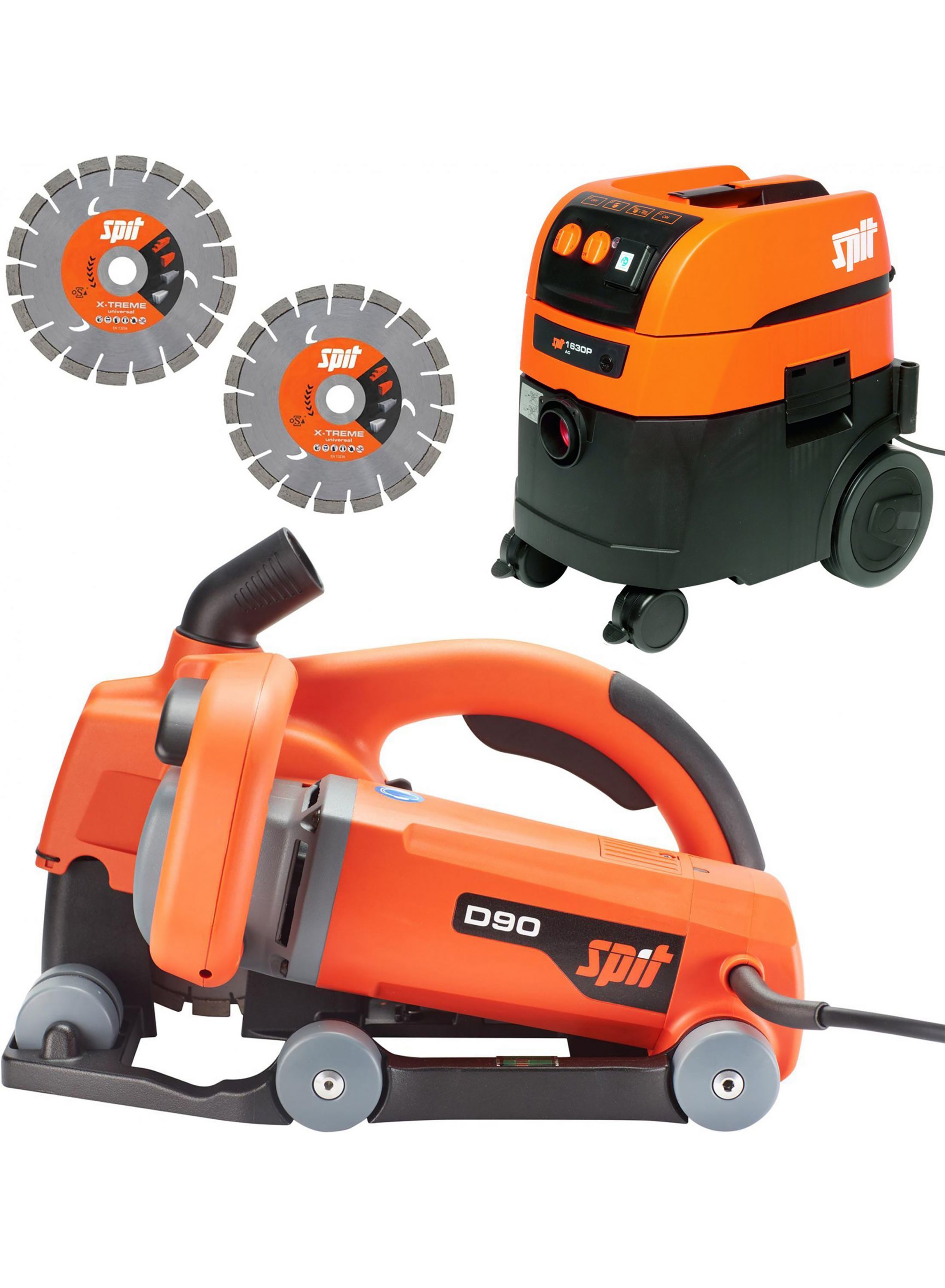 Spit 695981 D90 Sleuvenzaag + AC1630P stofzuiger + 4 x diamantzaagbladen