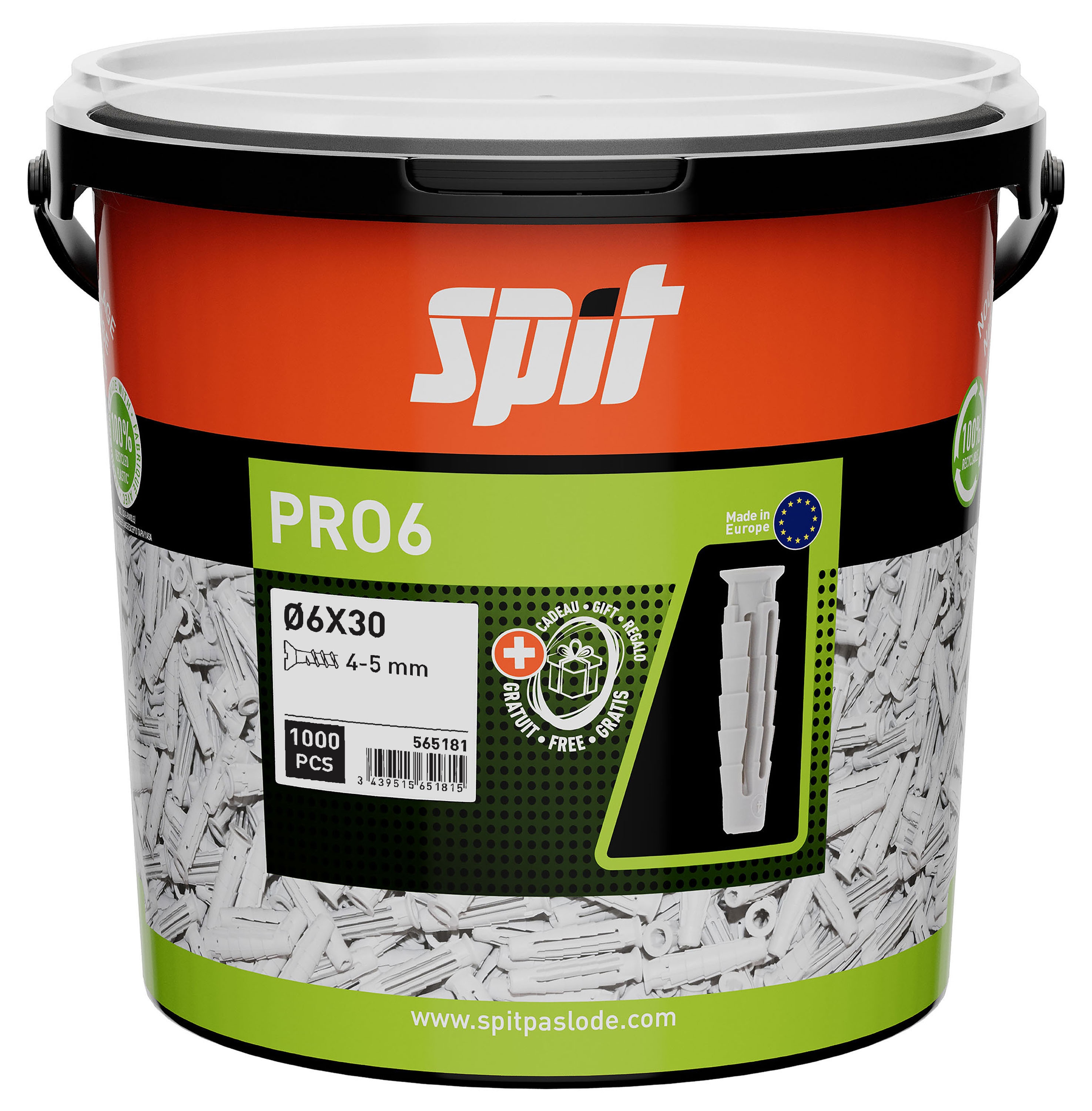 Spit Bevestiging 565181 PRO6 6 x 30 Universele Plug 1000 stuks