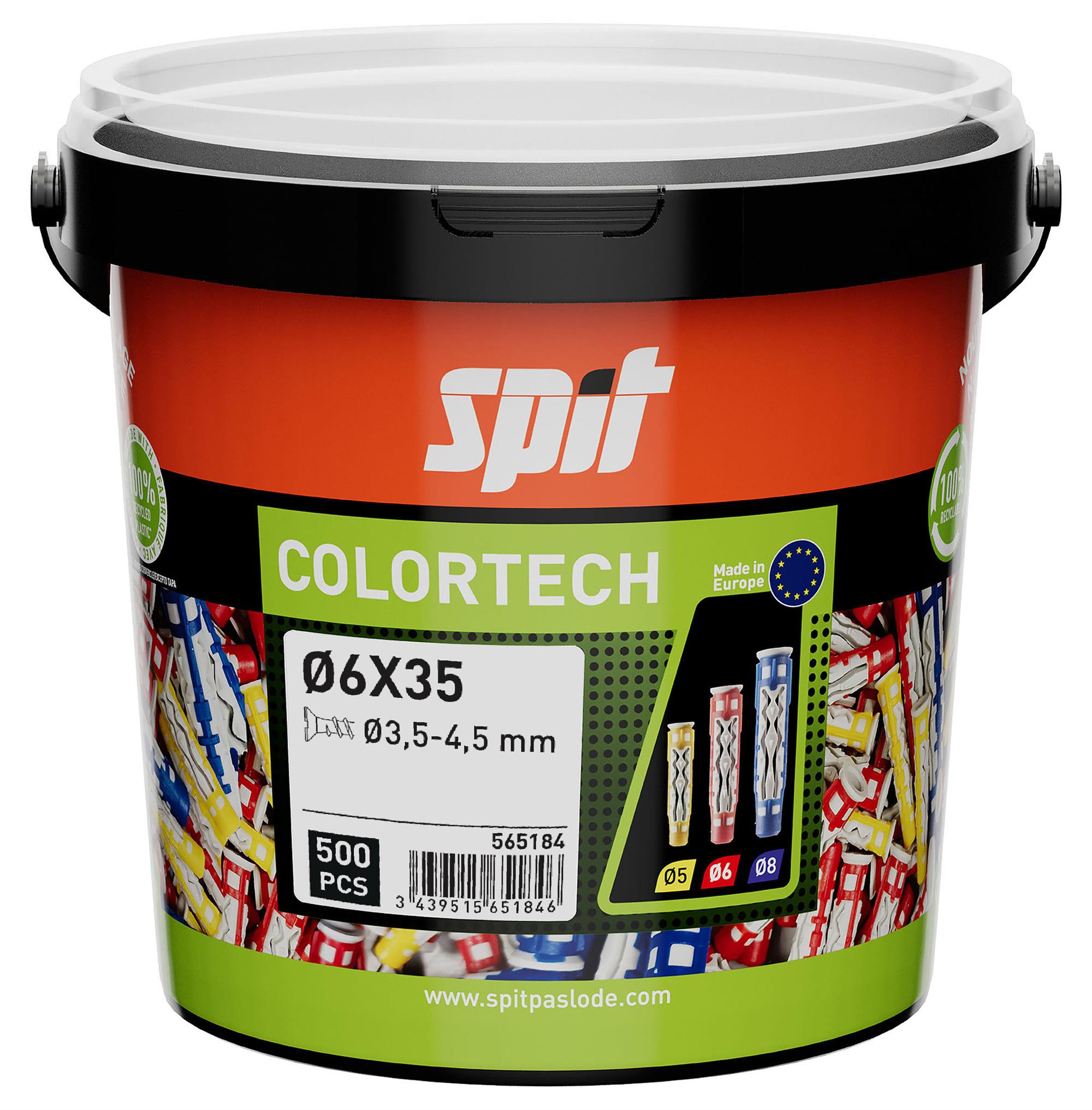 Spit Bevestiging 565184 ColorTech Universele plug 6x35 500 stuks in emmer