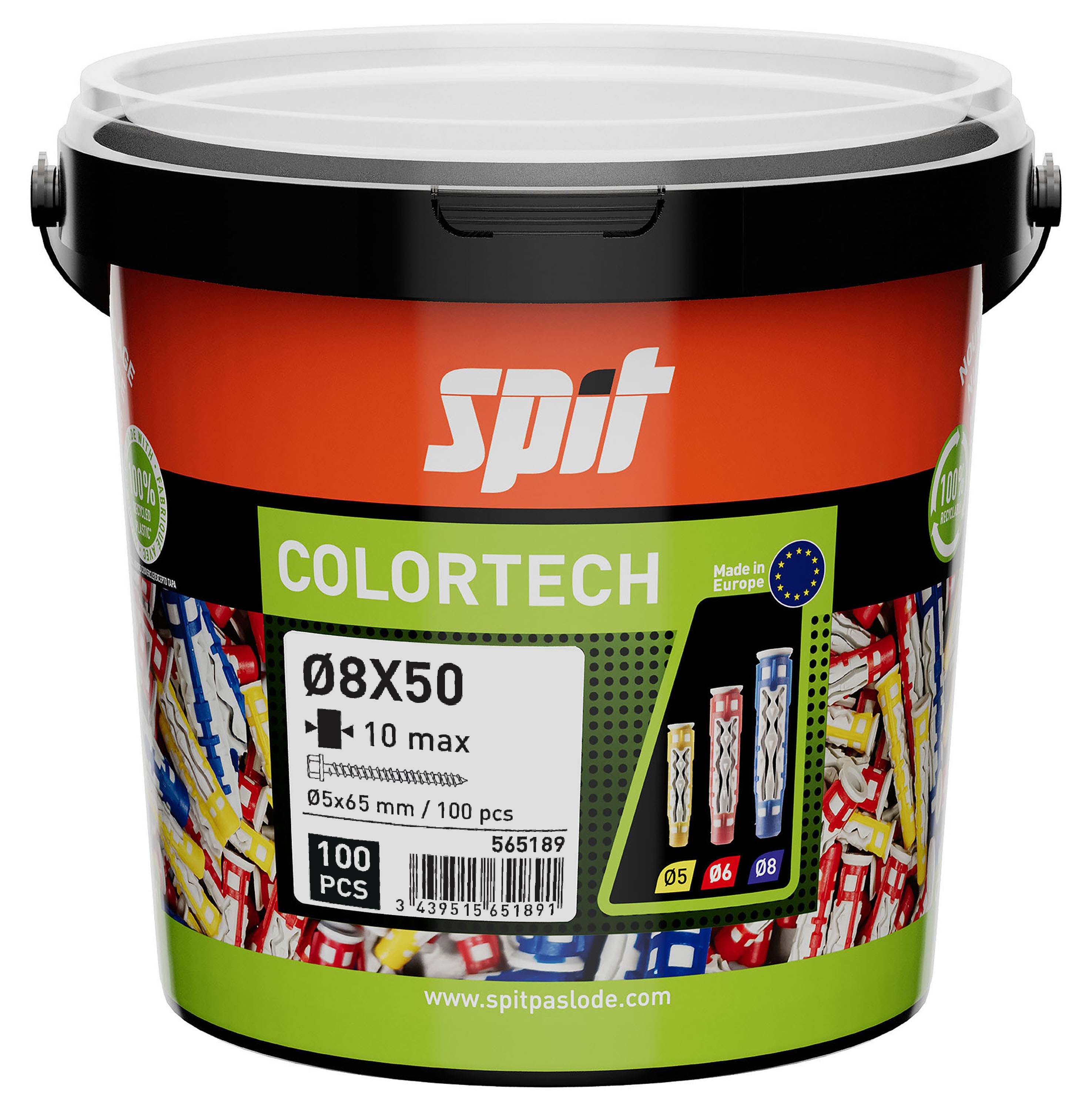 Spit Bevestiging 565189 ColorTech Universele plug met zeskantschroef 8x50 100 stuks