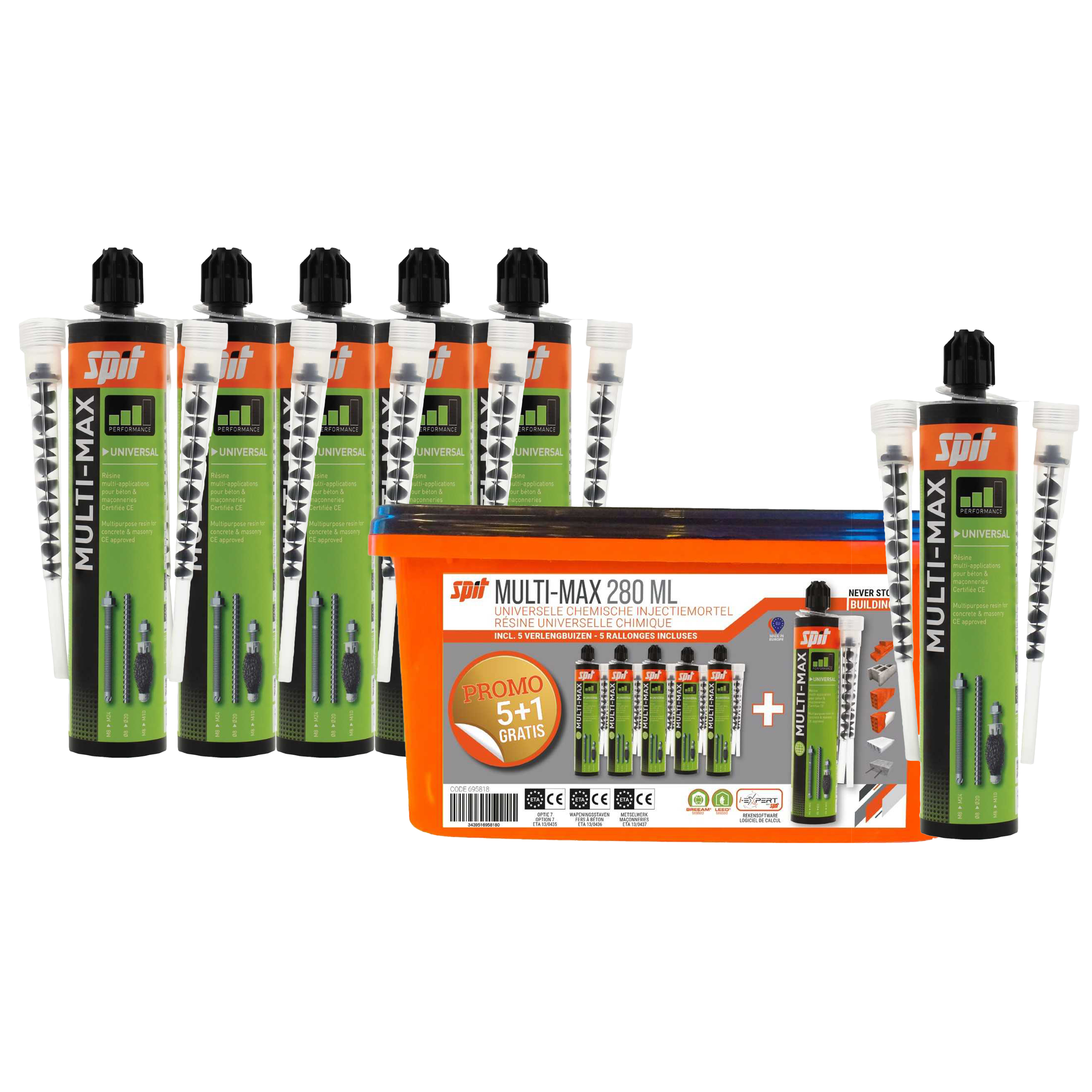 Spit Bevestiging 695818 Multimax 280 ML chemische verankering 5+1 in emmer