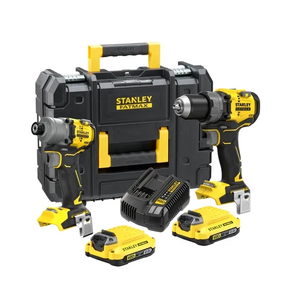 Stanley SFMCK211D2T-QW CombiKit V20 Brushless Accu-schroef-/klopboormachine + Brushless Accu-slagschroevendraaier 2x 18V 2.0Ah accu en snellader in koffer