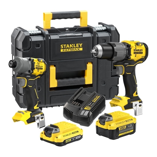 Stanley SFMCK211MDT-QW CombiKit V20 Brushless Accu-schroef-/klopboormachine + Brushless Accu-slagschroevendraaier 1x 18V 2.0Ah, 1x 18V 4.0Ah accu en lader in koffer