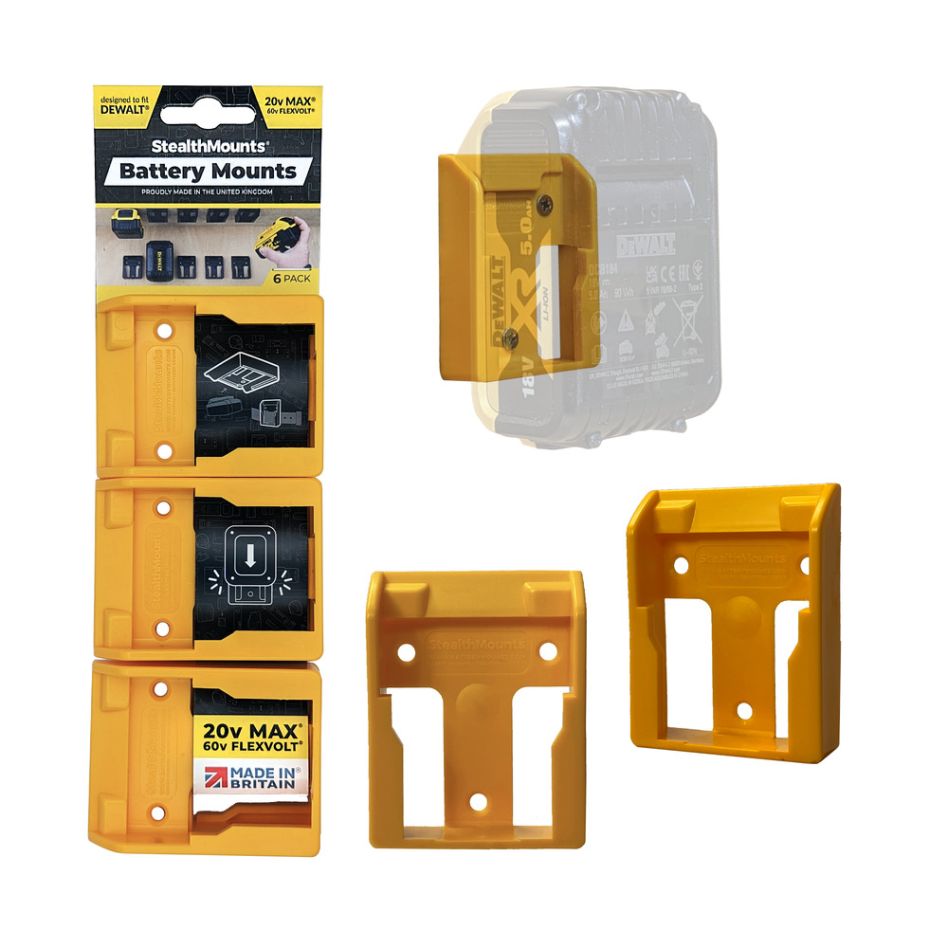 StealthMounts BM-DW20-YLW-6 Gele batterijhouders voor DeWalt XR 20v (6 st.)