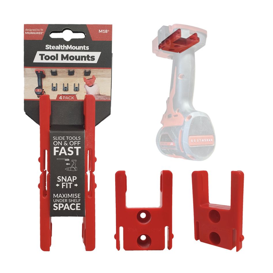 StealthMounts TM-MW18-RED-4 Rode gereedschapbevestigingen voor Milwaukee M18 (4 Pack)