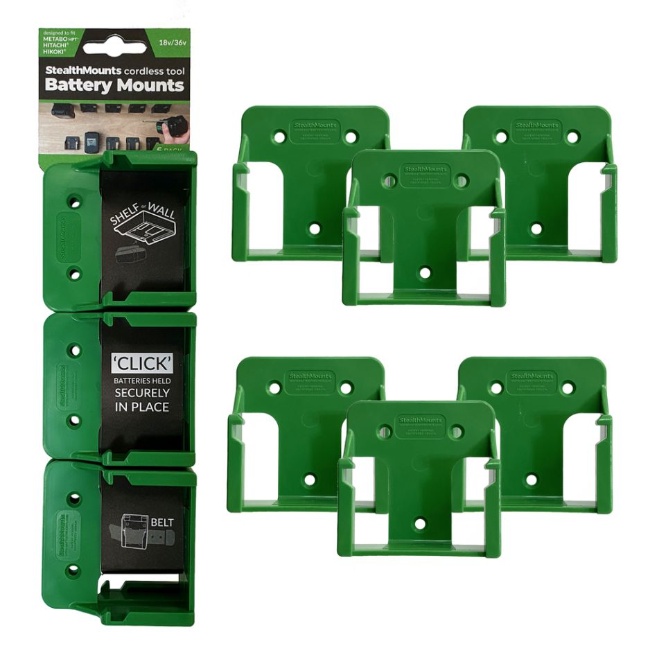 StealthMounts BM-MHH18-GRN-6 Groene batterijhouders voor Hikoki/Metabo HPT/Hitachi 18v (6 st.)
