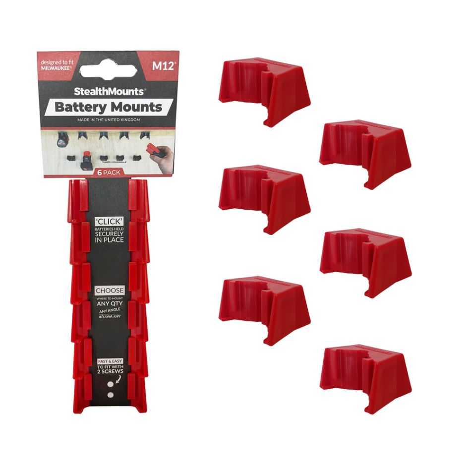 StealthMounts BM-MW12-RED-6 Rode batterijhouders voor Milwaukee M12 (6 stuks)