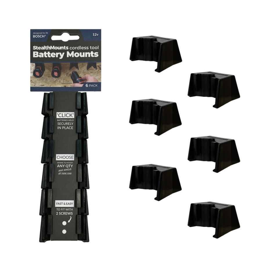 StealthMounts BM-BO108-BLK-6 Zwarte Batterijhouders voor Bosch 10.8/12v (6 Pack)