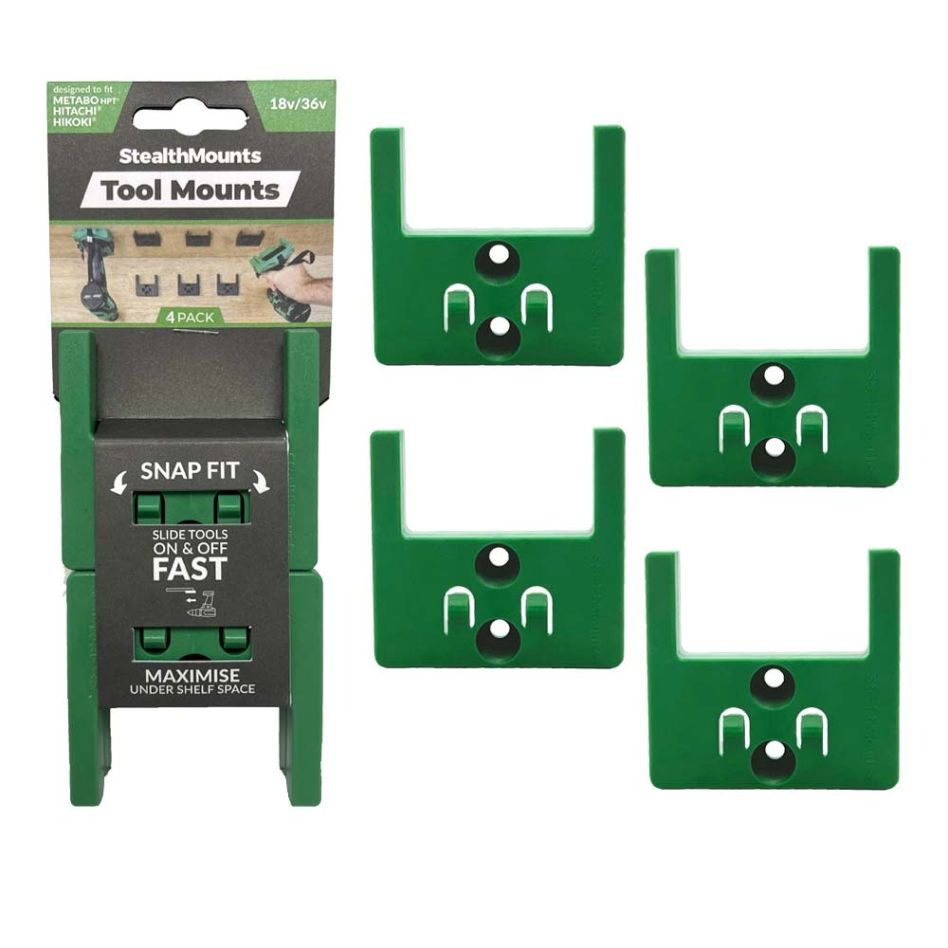StealthMounts TM-MHH18-GRN-4 Gereedschaphouders groen voor Hikoki/Metabo HPT/Hitachi 18V (4 stuks)