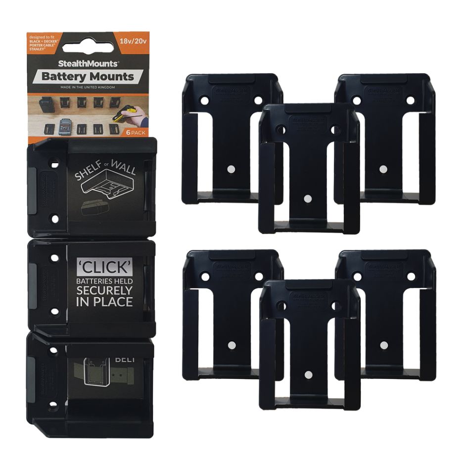 StealthMounts BM-SBP-BLK-6 Zwarte Batterijhouders Stanley/Black&Decker/Porter Kabel (6 Pack)