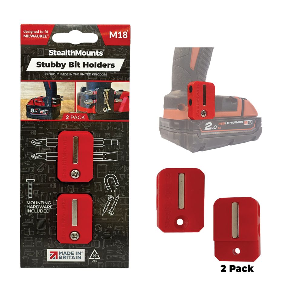 StealthMounts BH-M18-S-RED Rode Stubby Bithouder voor Milwaukee M18 (2 Pack)