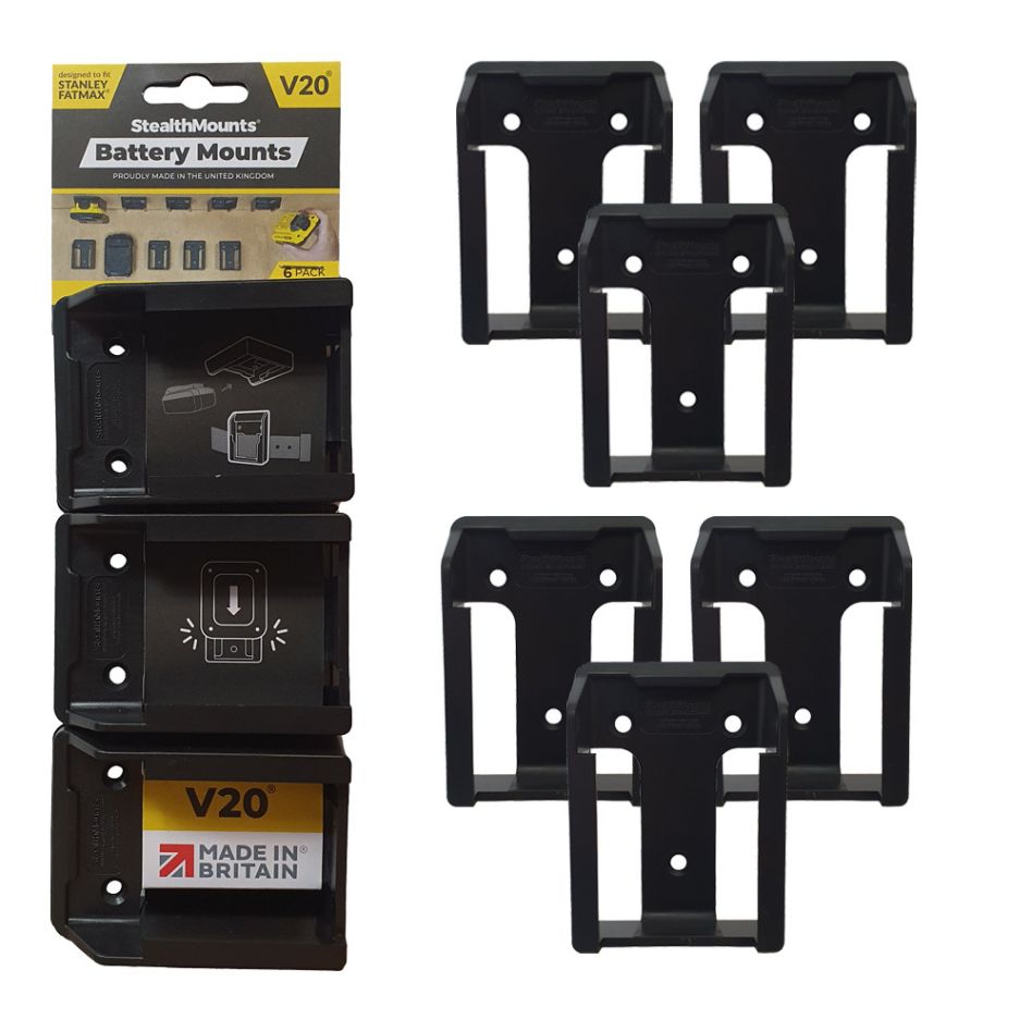 StealthMounts BM-ST20-BLK-6 Zwarte Batterijhouders voor Stanley V20 (6 Set)
